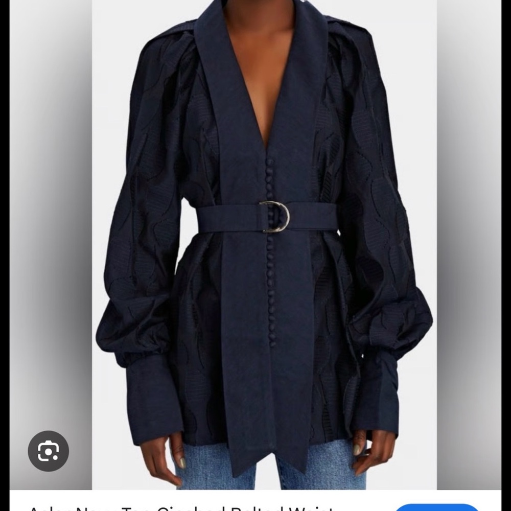 Acler Navy Textured Belted Blouse